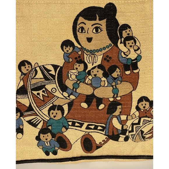 Storyteller Canvas Big Tote Bag Western Southwestern Native Ethnic Zip - Picture 2 of 12